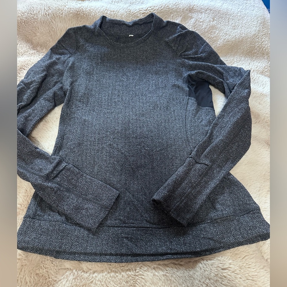 Lululemon Think Fast Herringbone Charcoal Long Sleeve Shirt 6